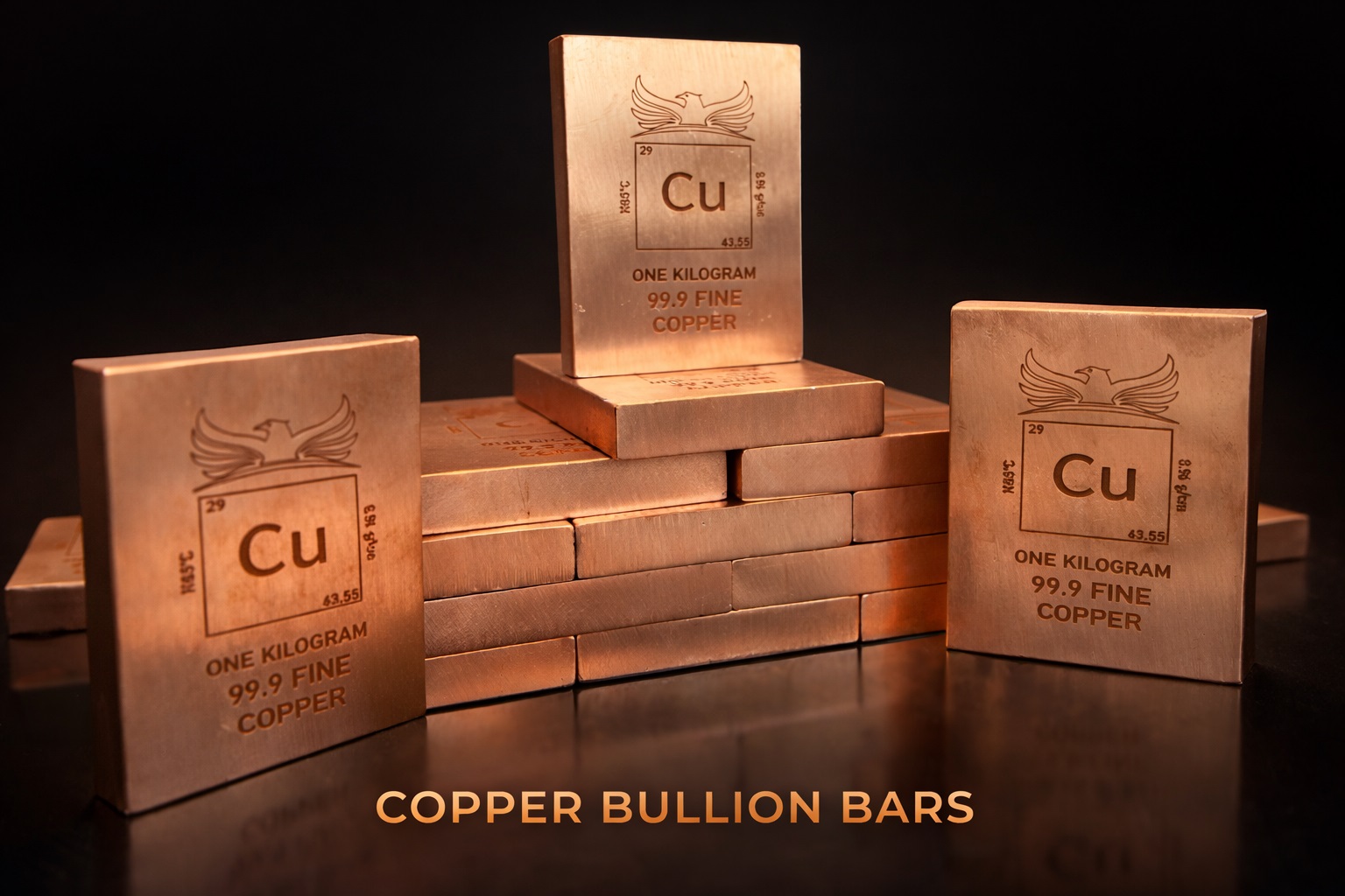 1 Kilo 99.9 Fine Copper Bar with Element Design by Falcon