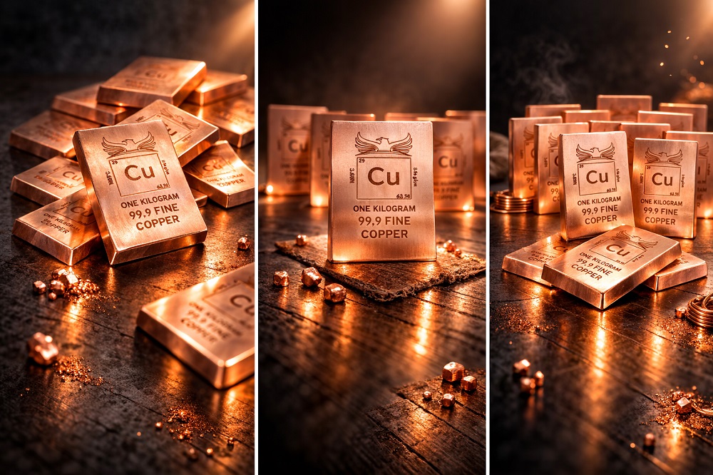 1 Kilo 99.9 Fine Copper Bar with Element Design by Falcon